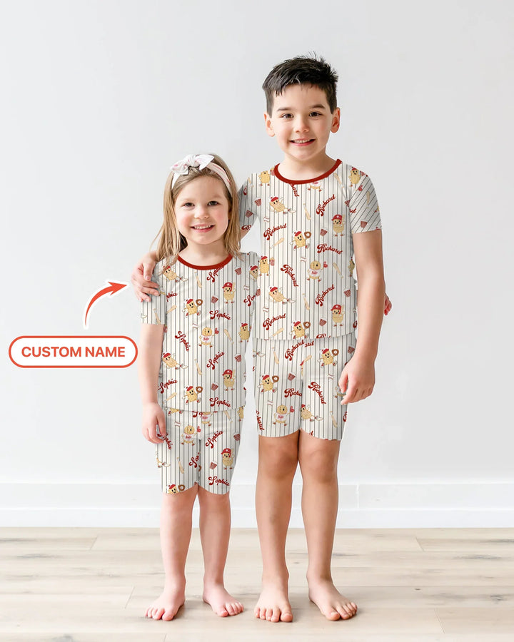 Custom Nam Retro Ballgame Bamboo Two Piece Short Sleeve Shorts Pajama Set