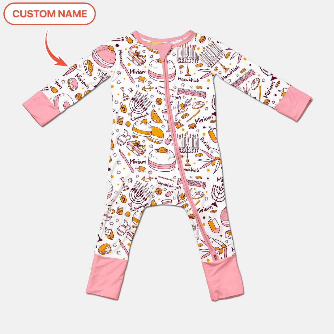 Happy Hanukkah Doodles Custom Name Family Matching Convertible Zippy