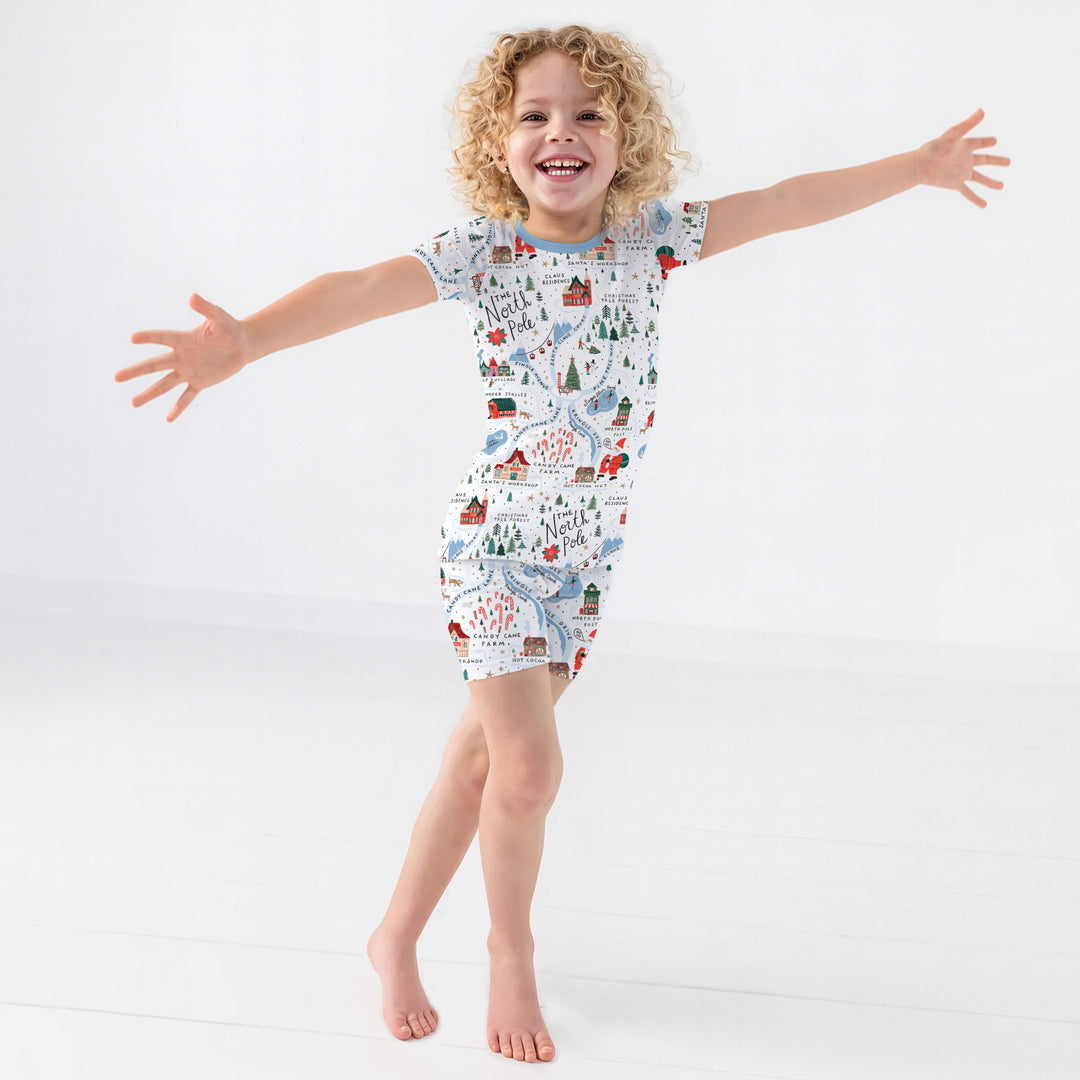 The North Pole Map Two Piece Short Sleeve Shorts Pajama Set , The North Pole Map Two Piece Short Sleeve Shorts Pajama Set - 12-18M