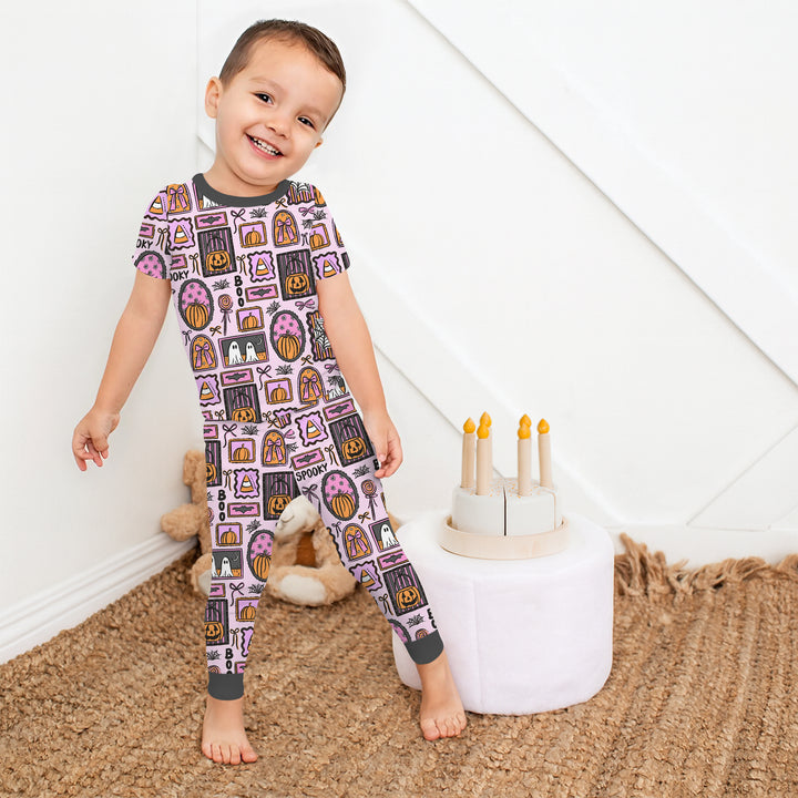 Spooky Frames Two Piece Short Sleeve Pajama Set For Haloween