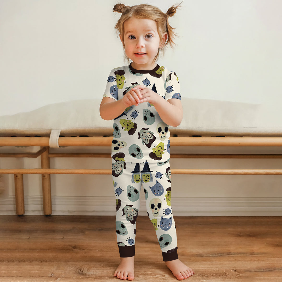 Halloween Face Two Piece Short Sleeve Pajama Set For Haloween