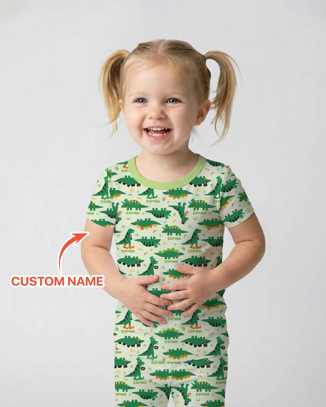 St. Patrick's Day Dinosaurs Custom Two Piece Short Sleeve Pajama Set