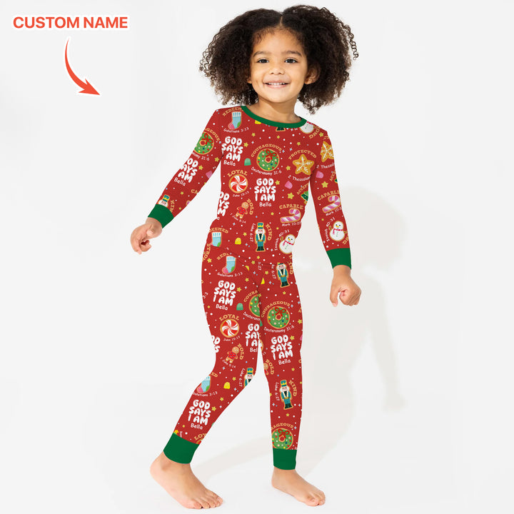 Merry Christmas God Says I Am Custom Name Two Piece Long Sleeve Pajama Set