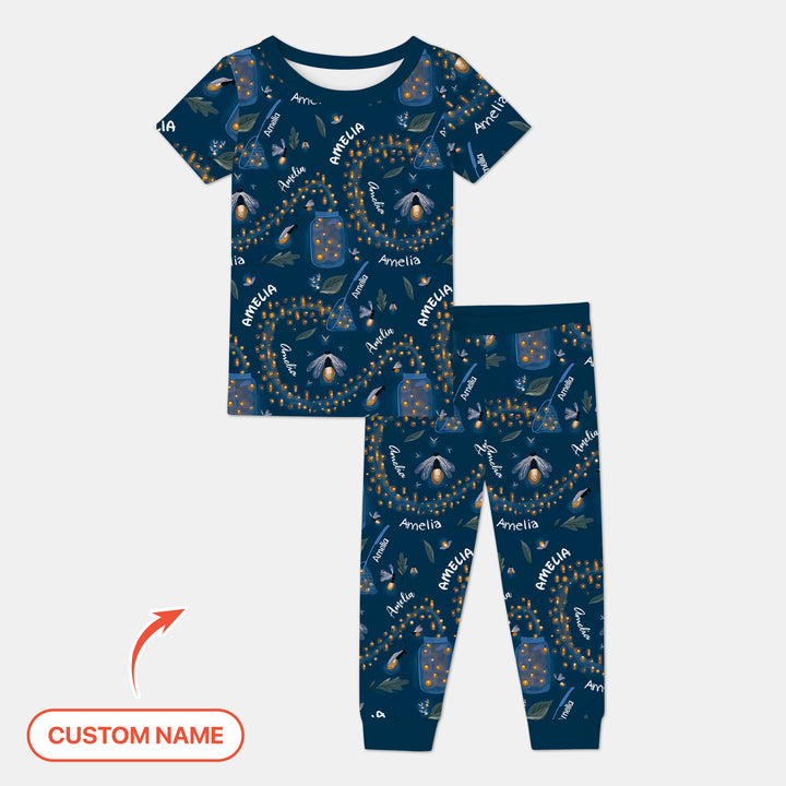 Custom Name Catching Fireflies Two Piece Short Sleeve Pajama Set