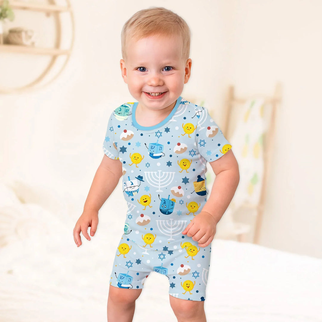 Hanukkah Little Dreidel Family Two Piece Short Sleeve Shorts Pajama Set