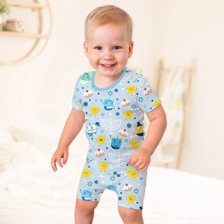 Hanukkah Little Dreidel Family Two Piece Short Sleeve Shorts Pajama Set