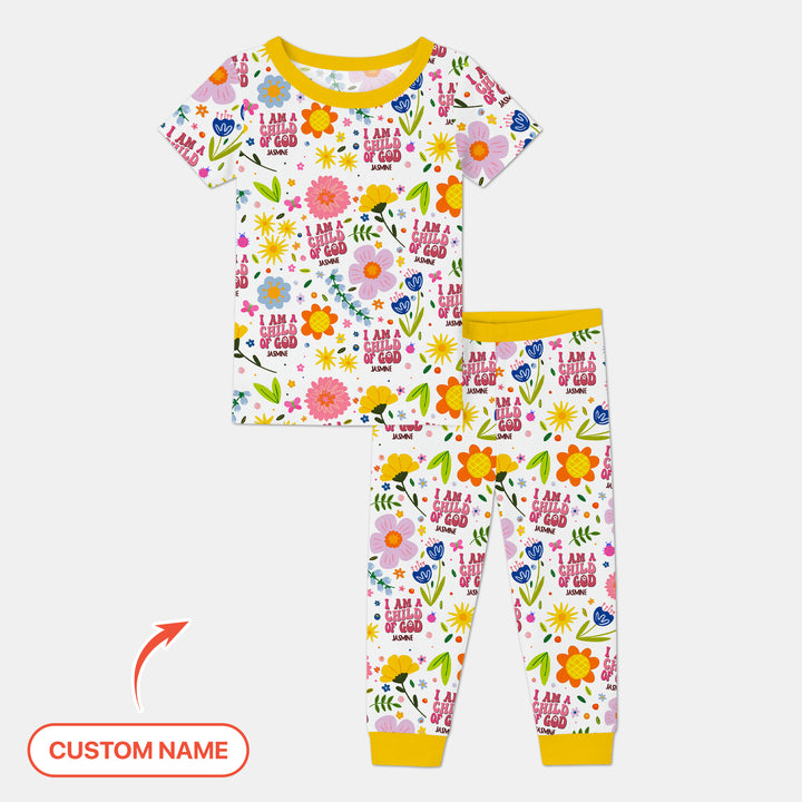 I Am A Child Of God Custom Name Girl Two Piece Short Sleeve Pajama Set