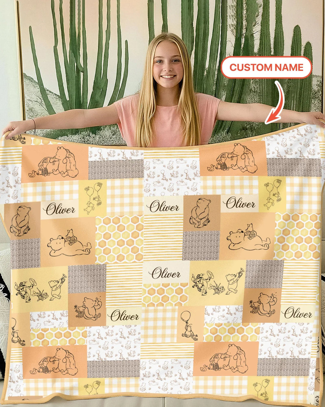 Personalized Classic Bear Patchwork Bamboo Blanket