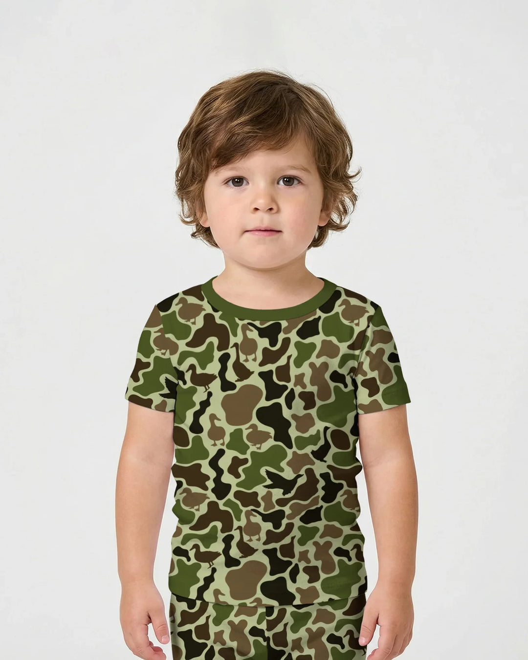 Mallard Duck Hunting Camouflage Bamboo Two Piece Short Sleeve Shorts Pajama Set
