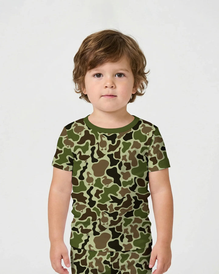 Mallard Duck Hunting Camouflage Bamboo Two Piece Short Sleeve Shorts Pajama Set