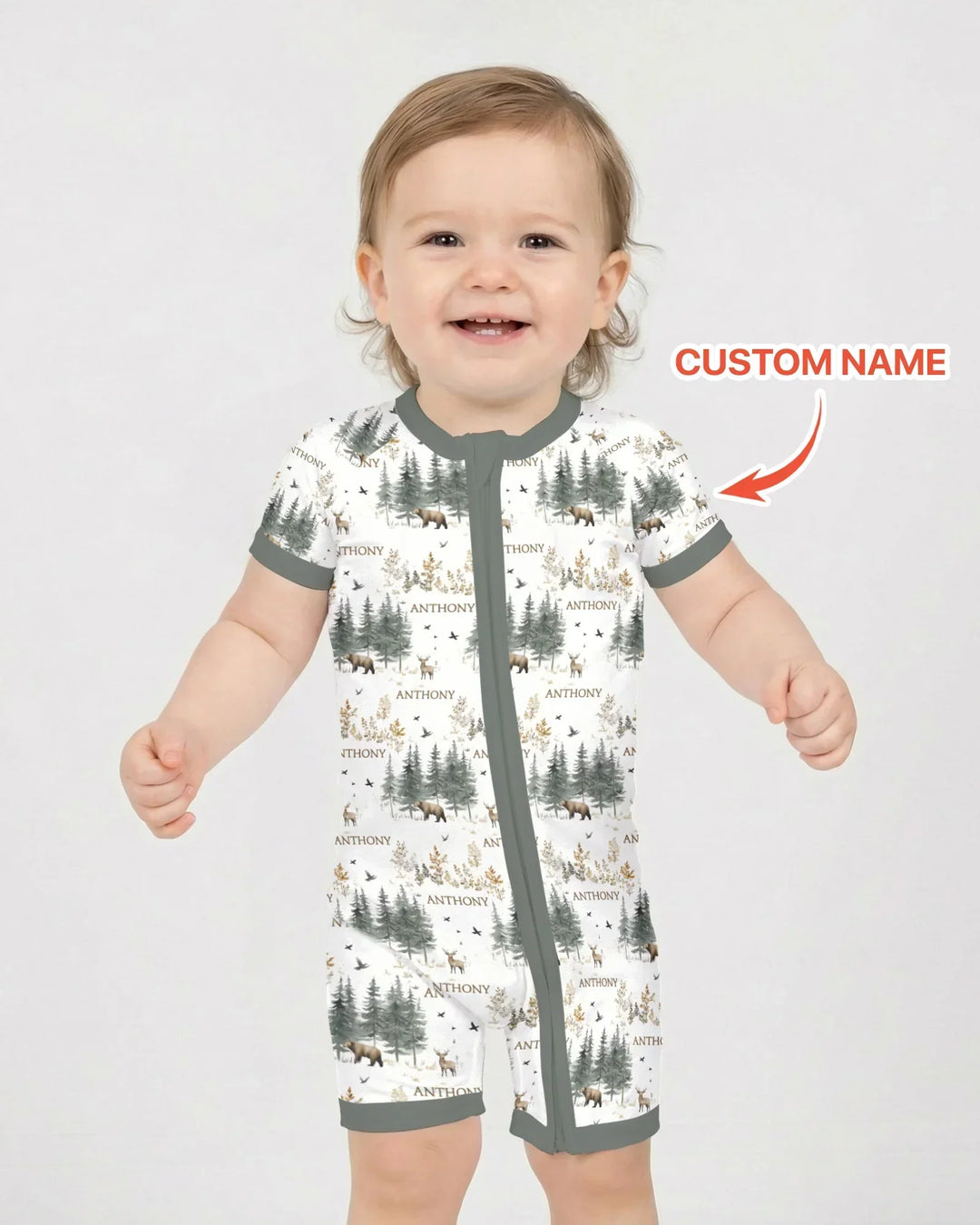 Custom Name Forest Bear Deer Bamboo Shorty Zippy