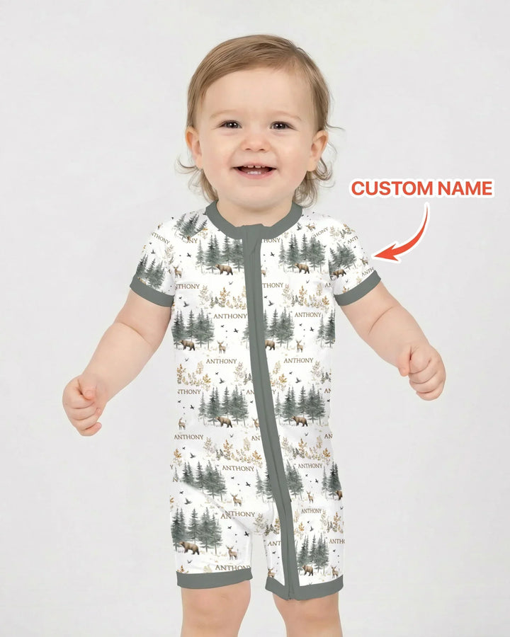 Custom Name Forest Bear Deer Bamboo Shorty Zippy