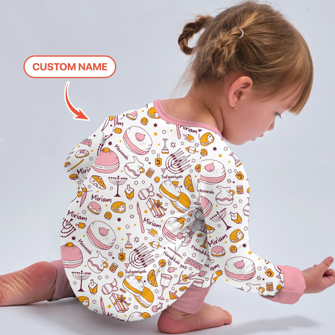 Happy Hanukkah Doodles Custom Name Family Matching Convertible Zippy