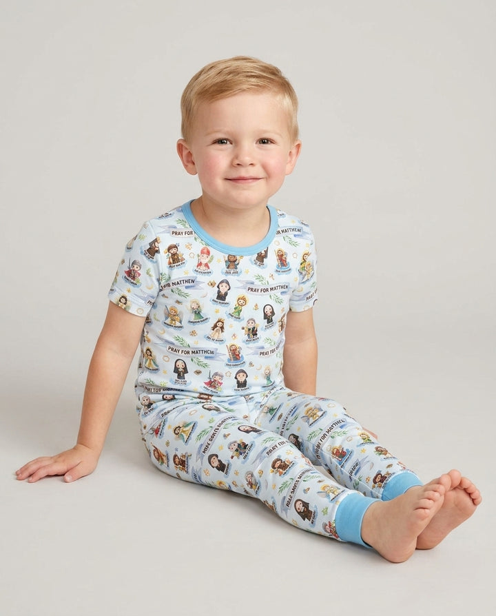 Santas del Cielo Pijama de dos piezas de bambú de manga corta con nombre personalizado