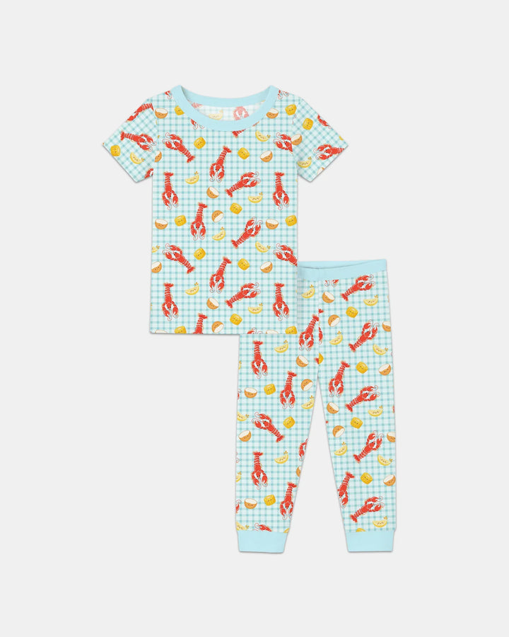Conjunto de pijama de dos piezas de bambú con mangas cortas, estilo preppy, con estampado de cangrejos de río