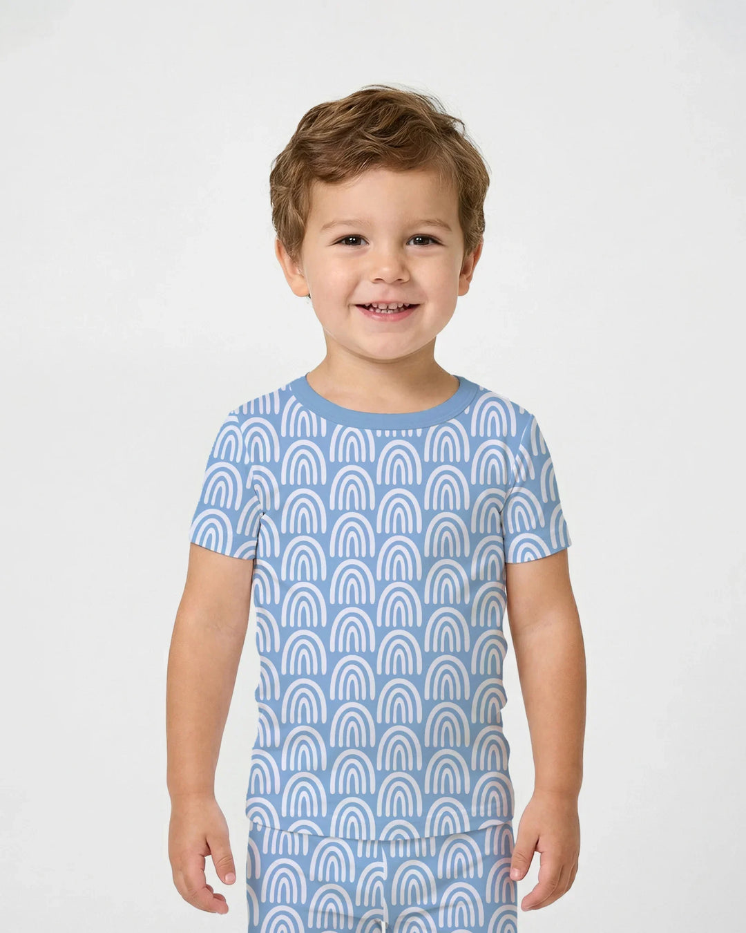 Sky Blue Rainbows Bamboo Two Piece Short Sleeve Pajama Set