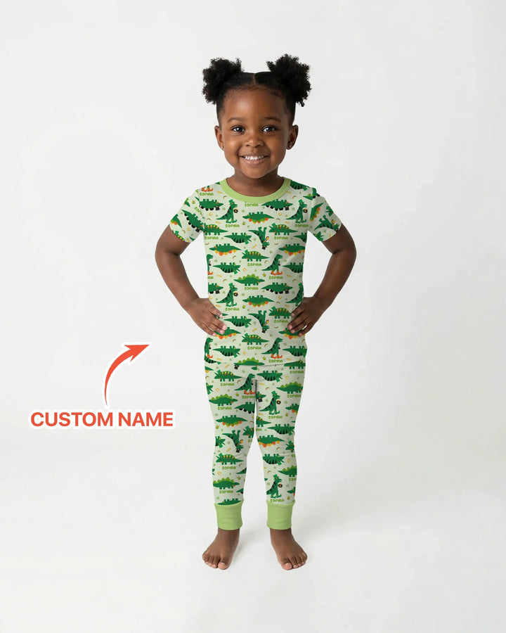 St. Patrick's Day Dinosaurs Custom Two Piece Short Sleeve Pajama Set