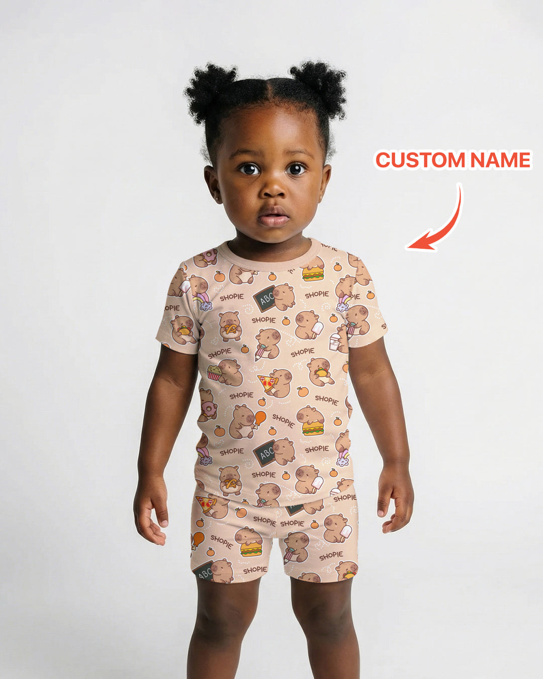 Custom Name Cute Capybara Two Piece Short Sleeve Shorts Pajama Set