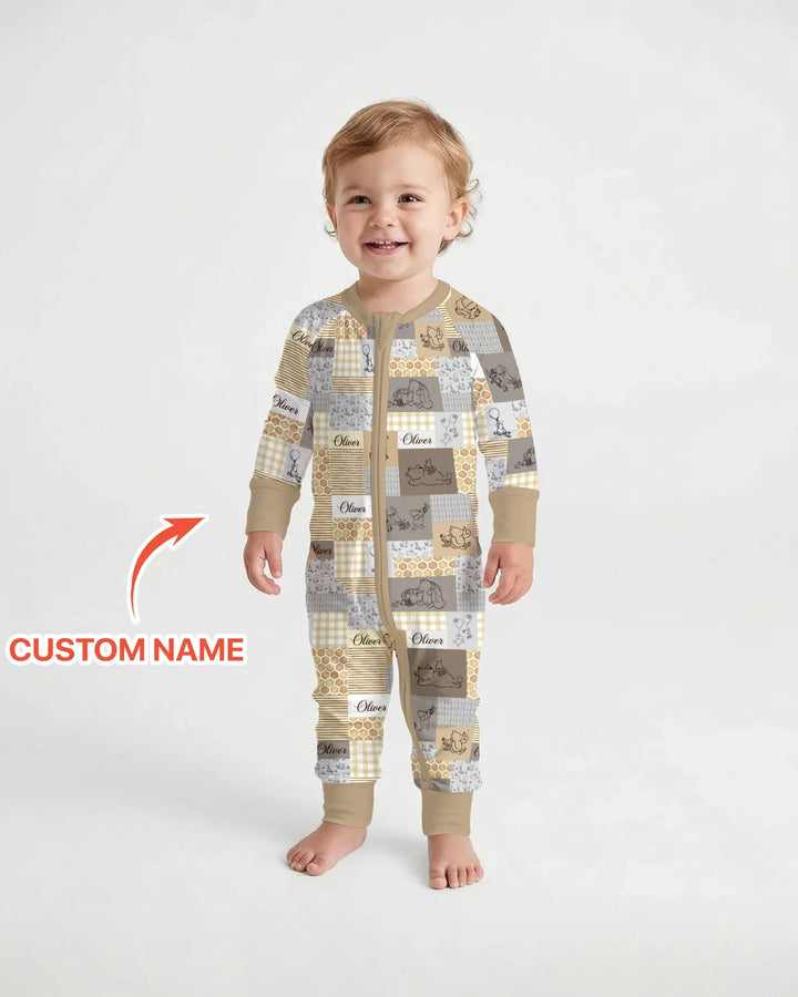 Personalized Classic Bear Patchwork  Bamboo Convertible Zippy
