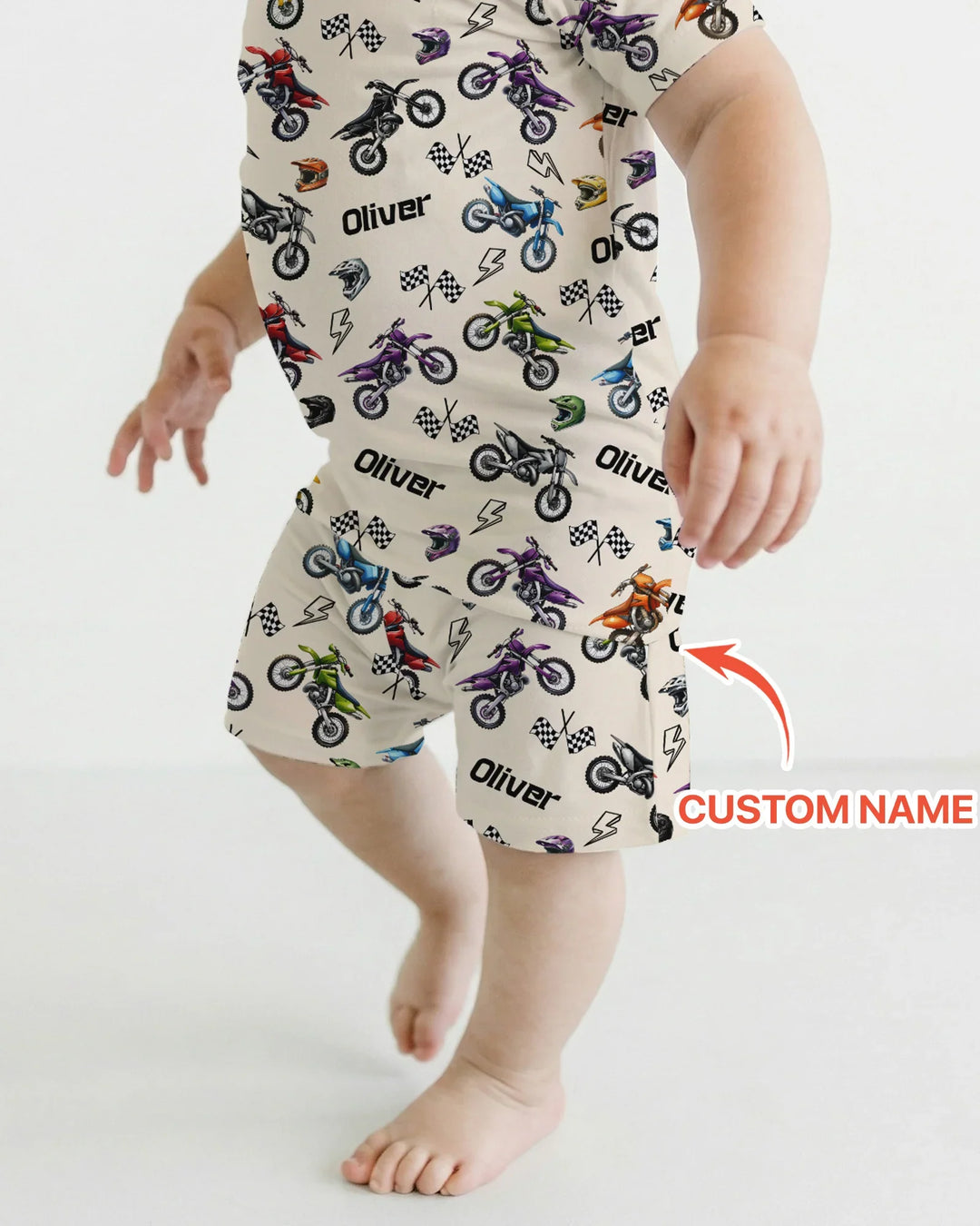 Custom Name Little Dirt Bike Rider Bamboo Two Piece Short Sleeve Shorts Pajama Set