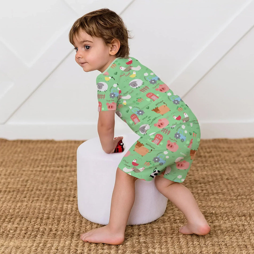Farm Yard Two Piece Short Sleeve Shorts Pajama Set