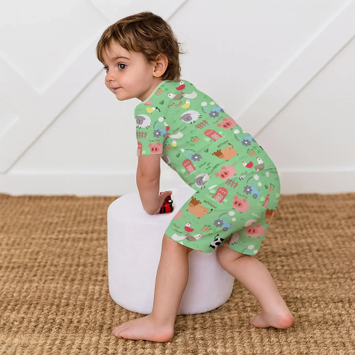 Farm Yard Two Piece Short Sleeve Shorts Pajama Set