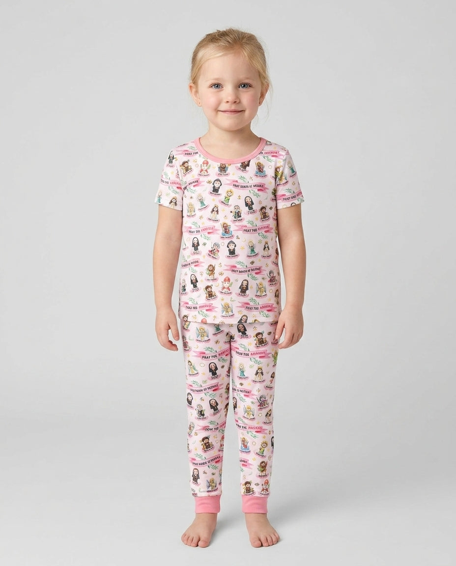 Santas del Cielo Pijama de dos piezas de bambú de manga corta con nombre personalizado