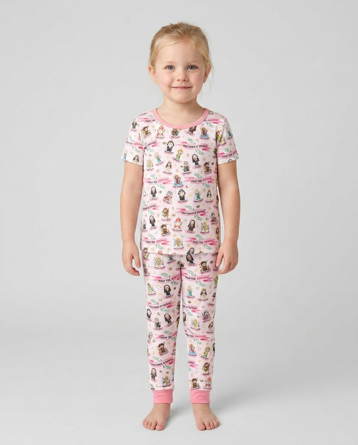 Santas del Cielo Pijama de dos piezas de bambú de manga corta con nombre personalizado