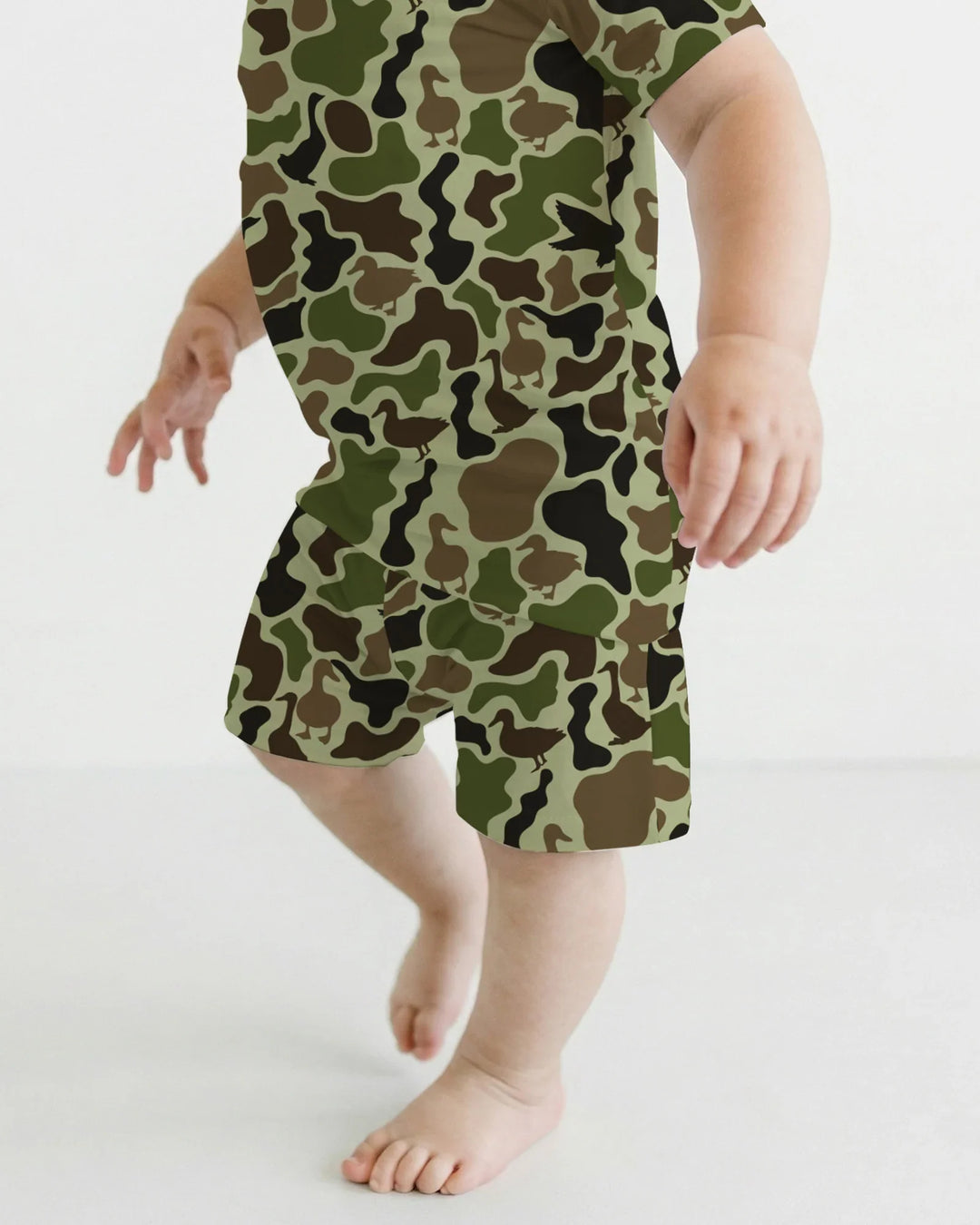 Mallard Duck Hunting Camouflage Bamboo Two Piece Short Sleeve Shorts Pajama Set