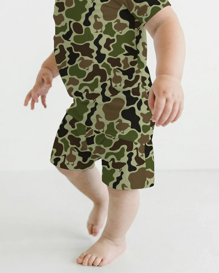 Mallard Duck Hunting Camouflage Bamboo Two Piece Short Sleeve Shorts Pajama Set