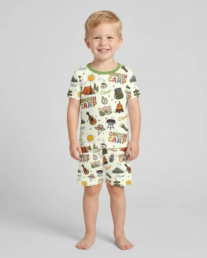 Custom Name Cousin Camp 2026 Bamboo Two Piece Short Sleeve Shorts Pajama Set