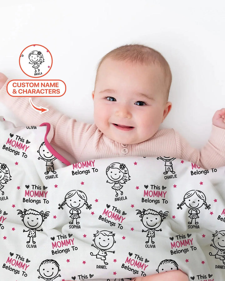 Manta de bambú con garabatos "Esta mamá pertenece a" y nombre personalizado