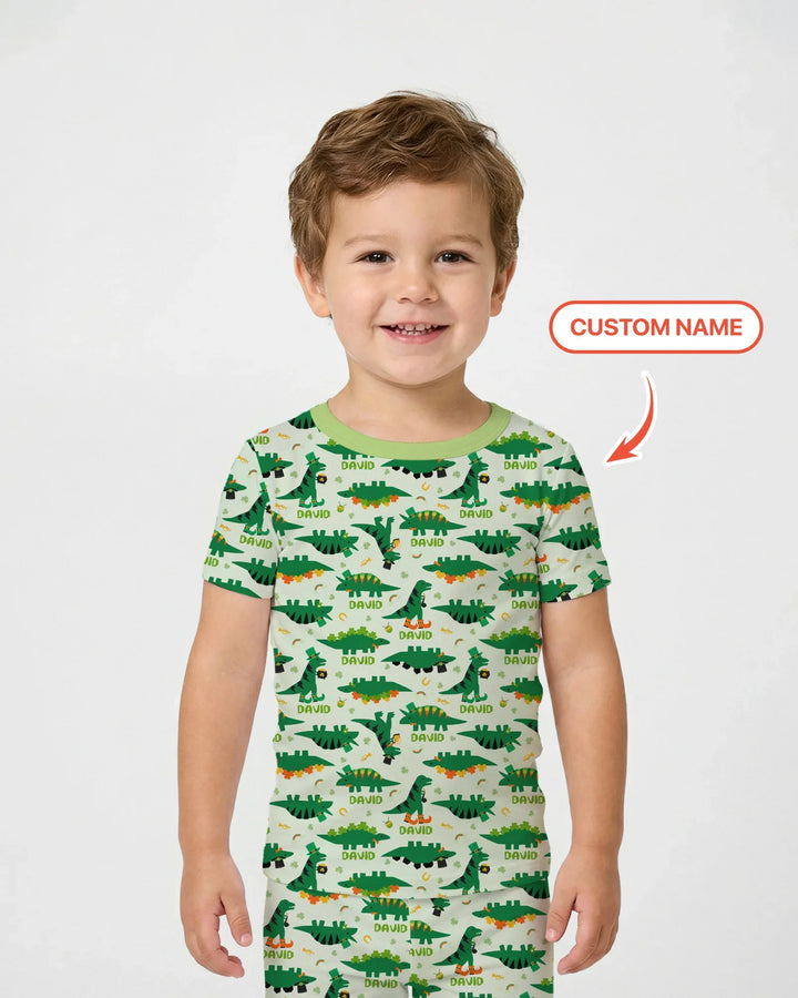 St. Patrick's Day Dinosaurs Custom Two Piece Short Sleeve Pajama Set