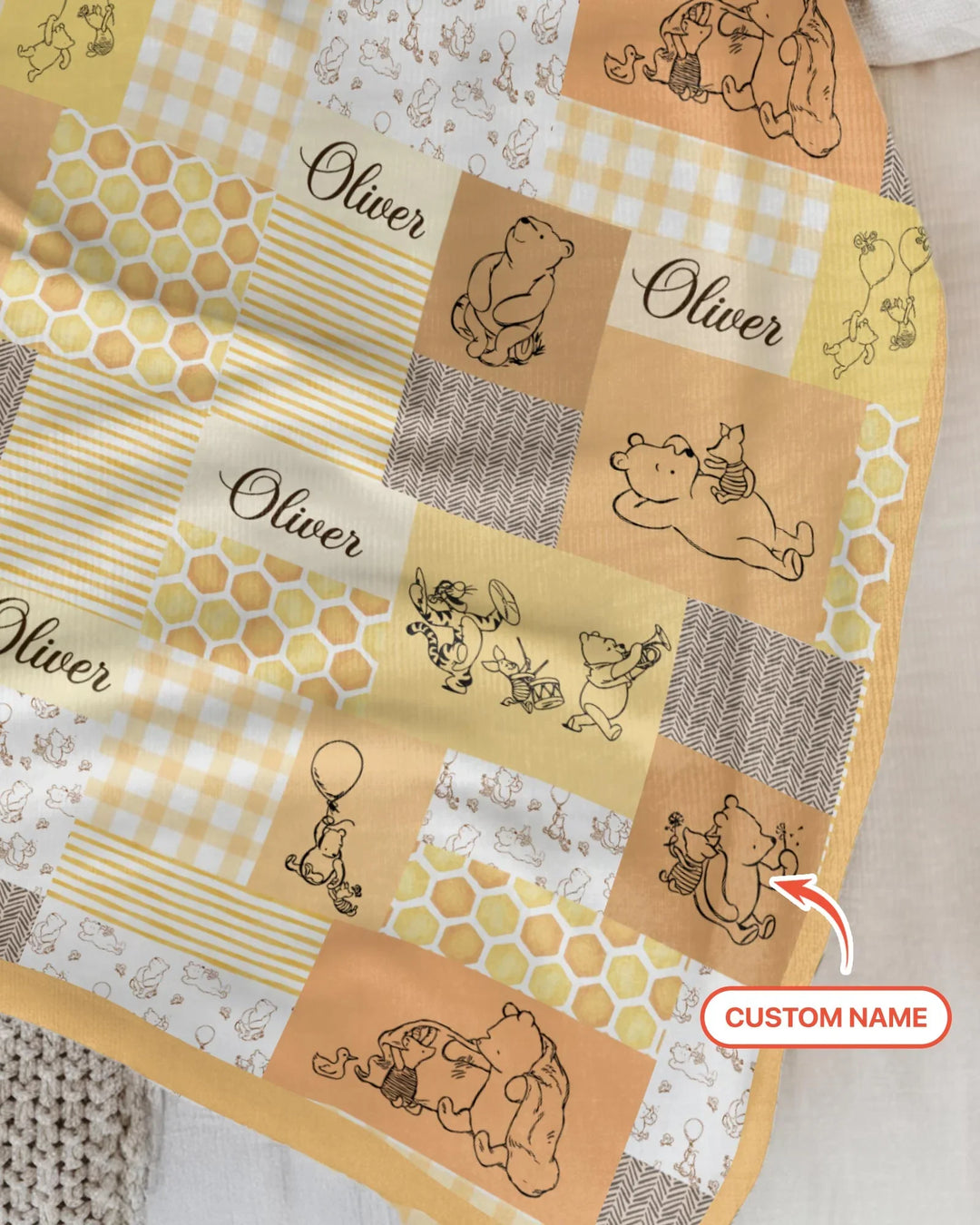 Personalized Classic Bear Patchwork Bamboo Blanket