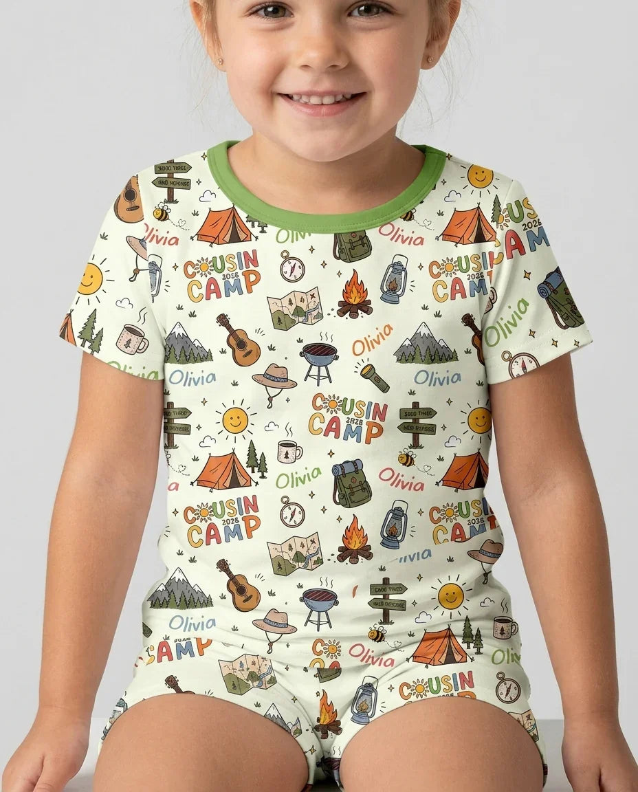 Custom Name Cousin Camp 2026 Bamboo Two Piece Short Sleeve Shorts Pajama Set
