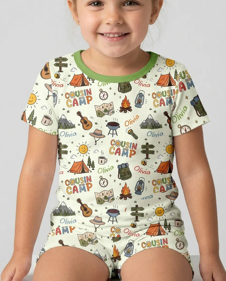 Custom Name Cousin Camp 2026 Bamboo Two Piece Short Sleeve Shorts Pajama Set