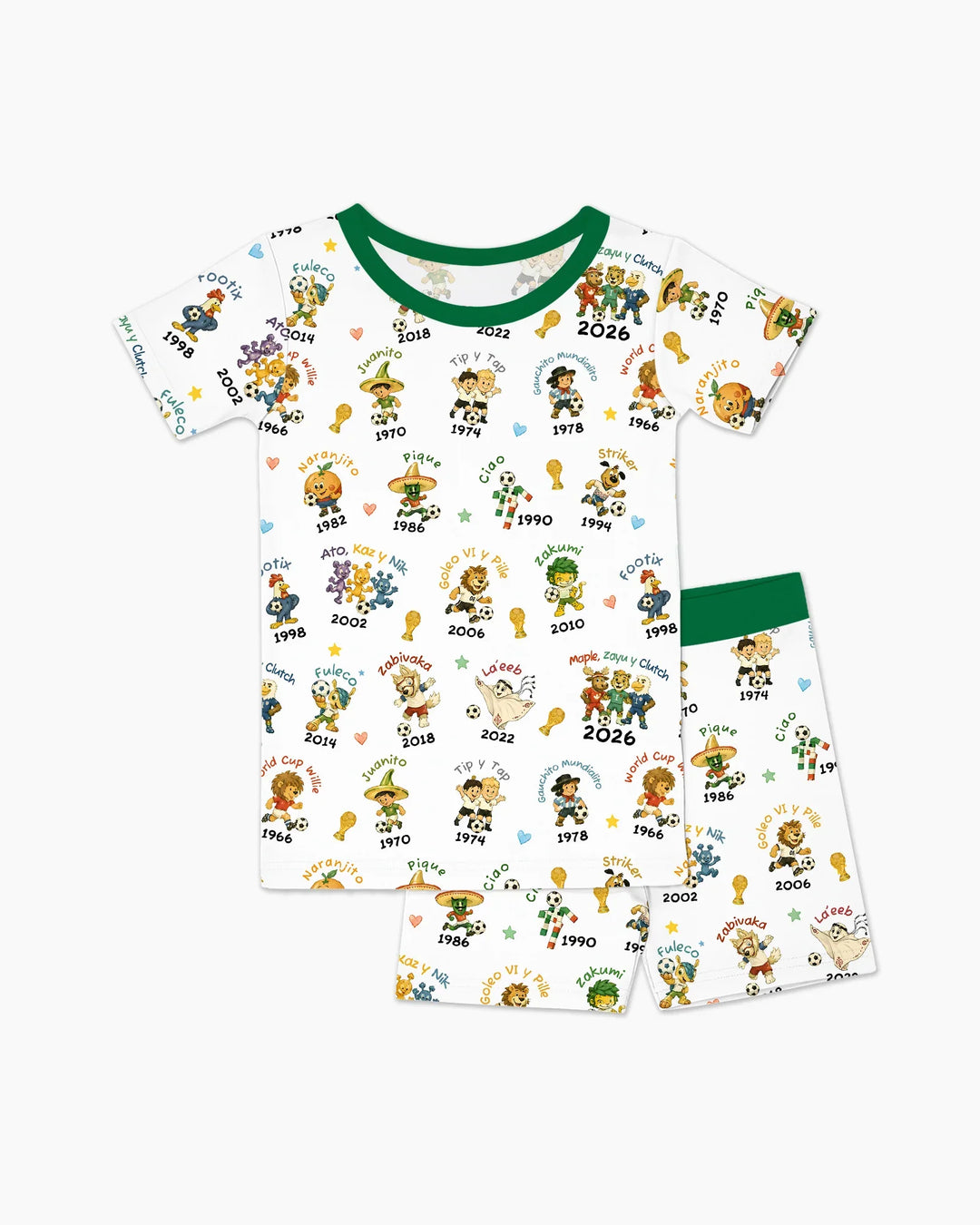 Soccer cup Mascots Bamboo Two Piece Short Sleeve Shorts Pajama Set