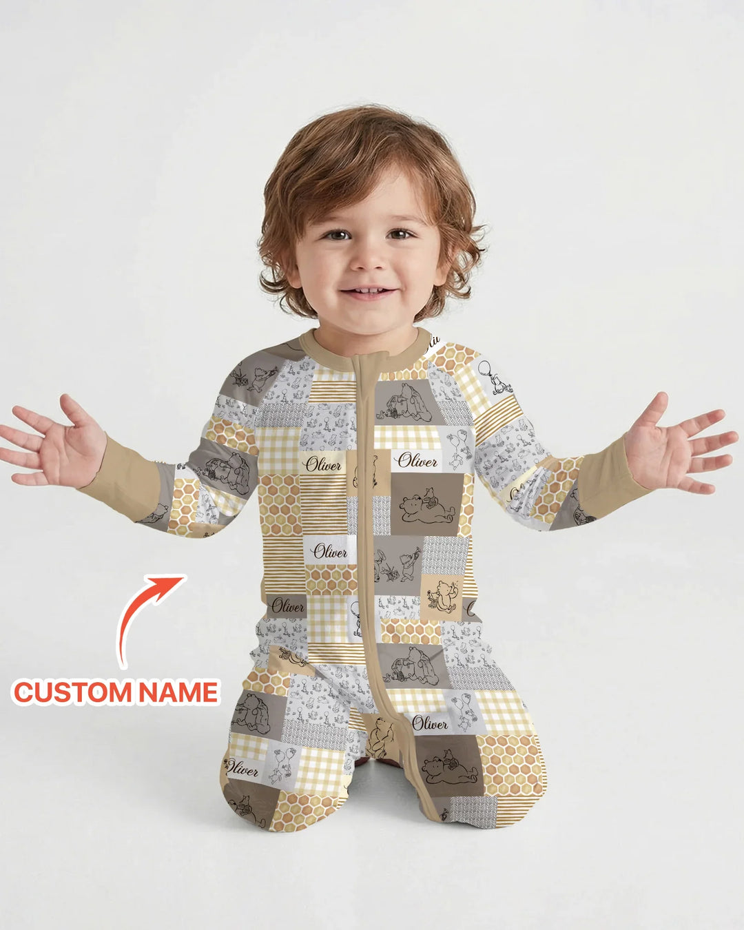 Personalized Classic Bear Patchwork  Bamboo Convertible Zippy