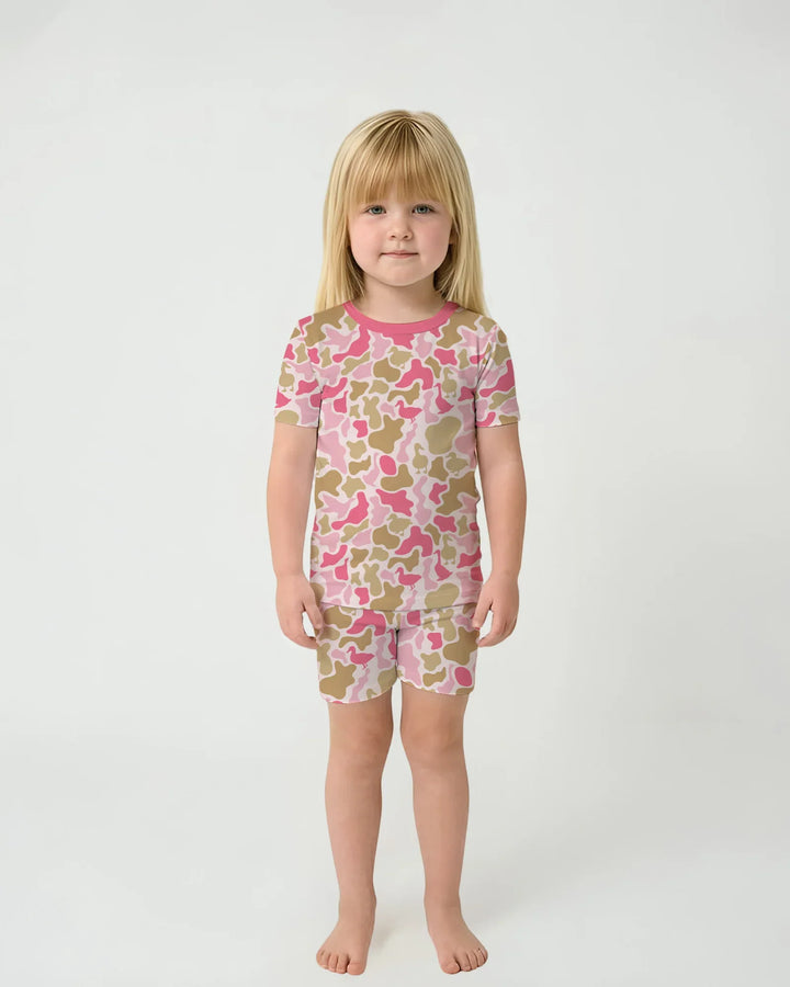 Mallard Duck Hunting Camouflage Bamboo Two Piece Short Sleeve Shorts Pajama Set