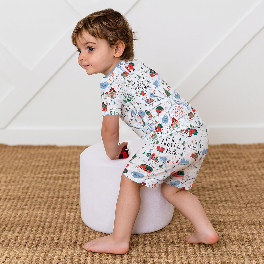 The North Pole Map Two Piece Short Sleeve Shorts Pajama Set , The North Pole Map Two Piece Short Sleeve Shorts Pajama Set - 12-18M