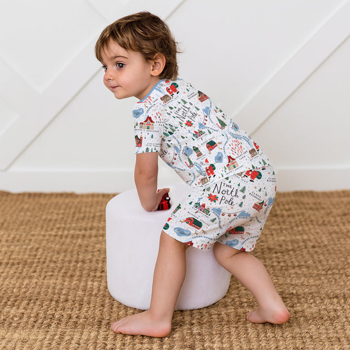 The North Pole Map Two Piece Short Sleeve Shorts Pajama Set , The North Pole Map Two Piece Short Sleeve Shorts Pajama Set - 12-18M