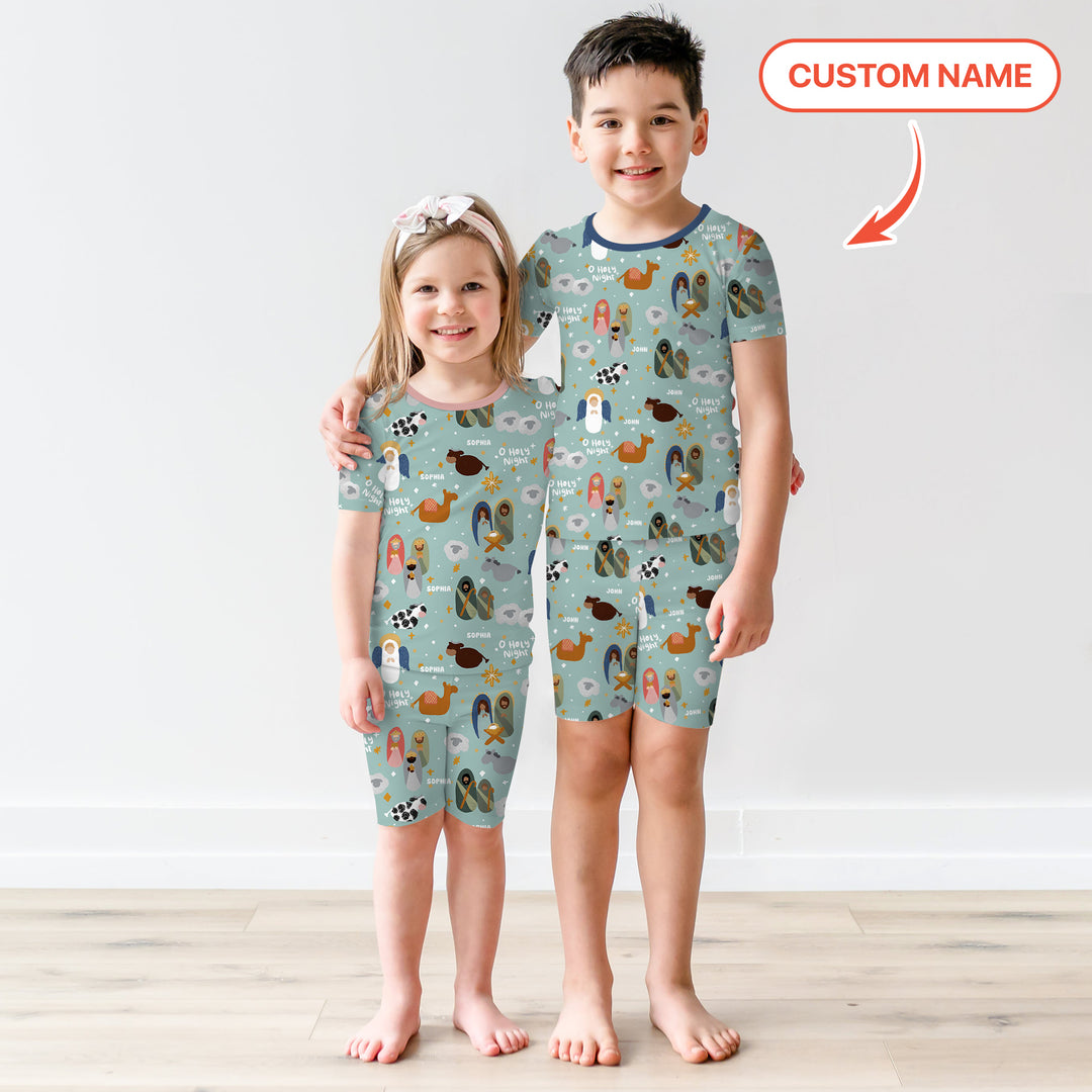 O Holy Night Custom Name Two Piece Short Sleeve Shorts Pajama Set