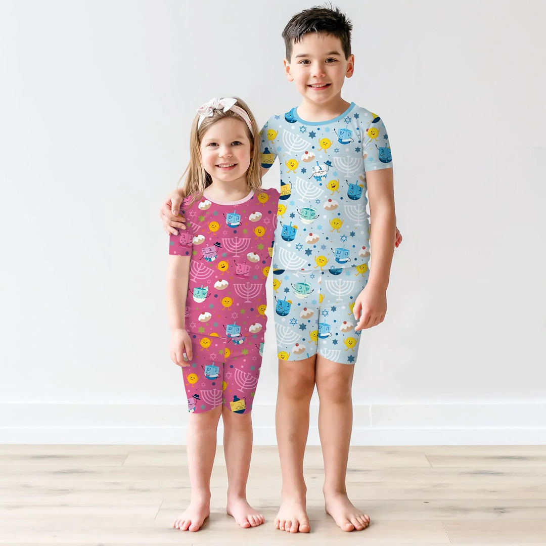 Hanukkah Little Dreidel Family Two Piece Short Sleeve Shorts Pajama Set