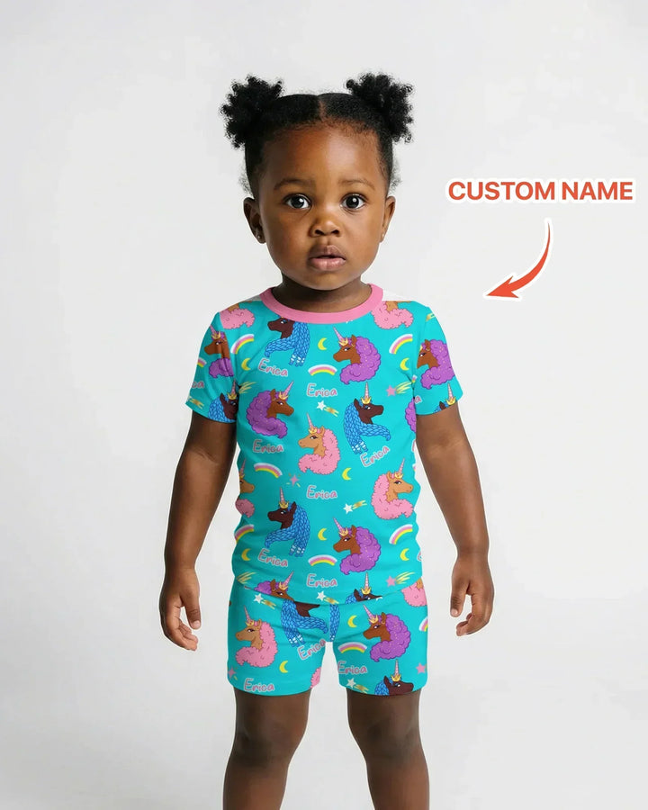 African Astro Unicorn Two Piece Short Sleeve Shorts Pajama Set