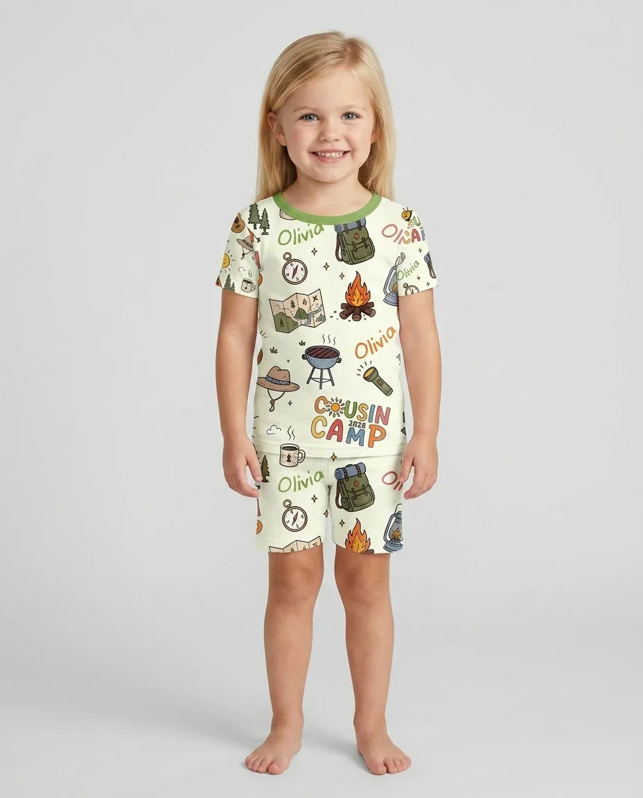 Custom Name Cousin Camp 2026 Bamboo Two Piece Short Sleeve Shorts Pajama Set