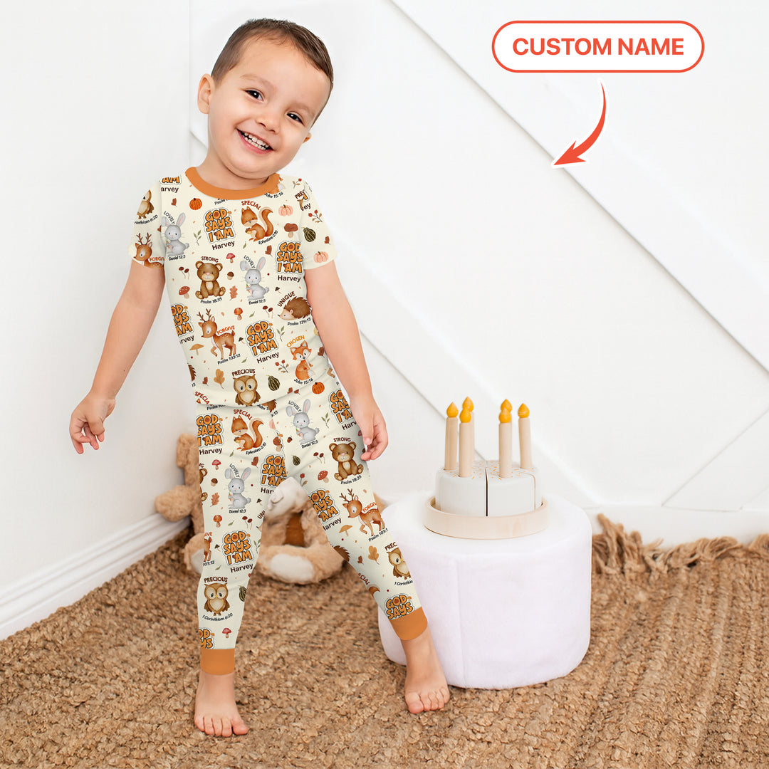 God Says I Am Autumn Faith Two Piece Short Sleeve Pajama Set