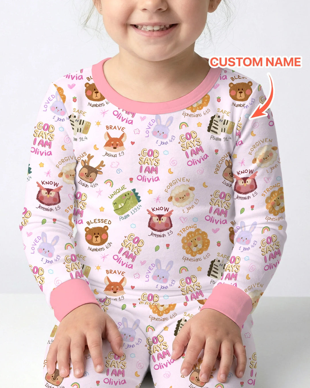 God Says I Am — Little Flock Custom Name Two Piece Long Sleeve Pajama Set