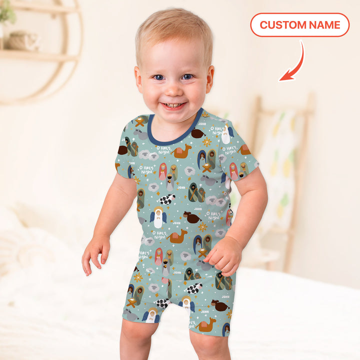 O Holy Night Custom Name Two Piece Short Sleeve Shorts Pajama Set