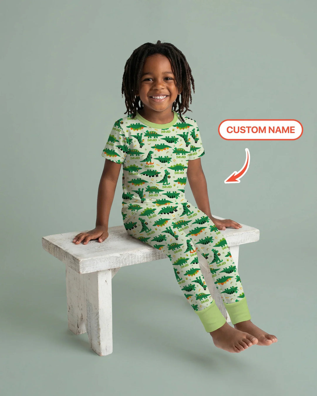 St. Patrick's Day Dinosaurs Custom Two Piece Short Sleeve Pajama Set
