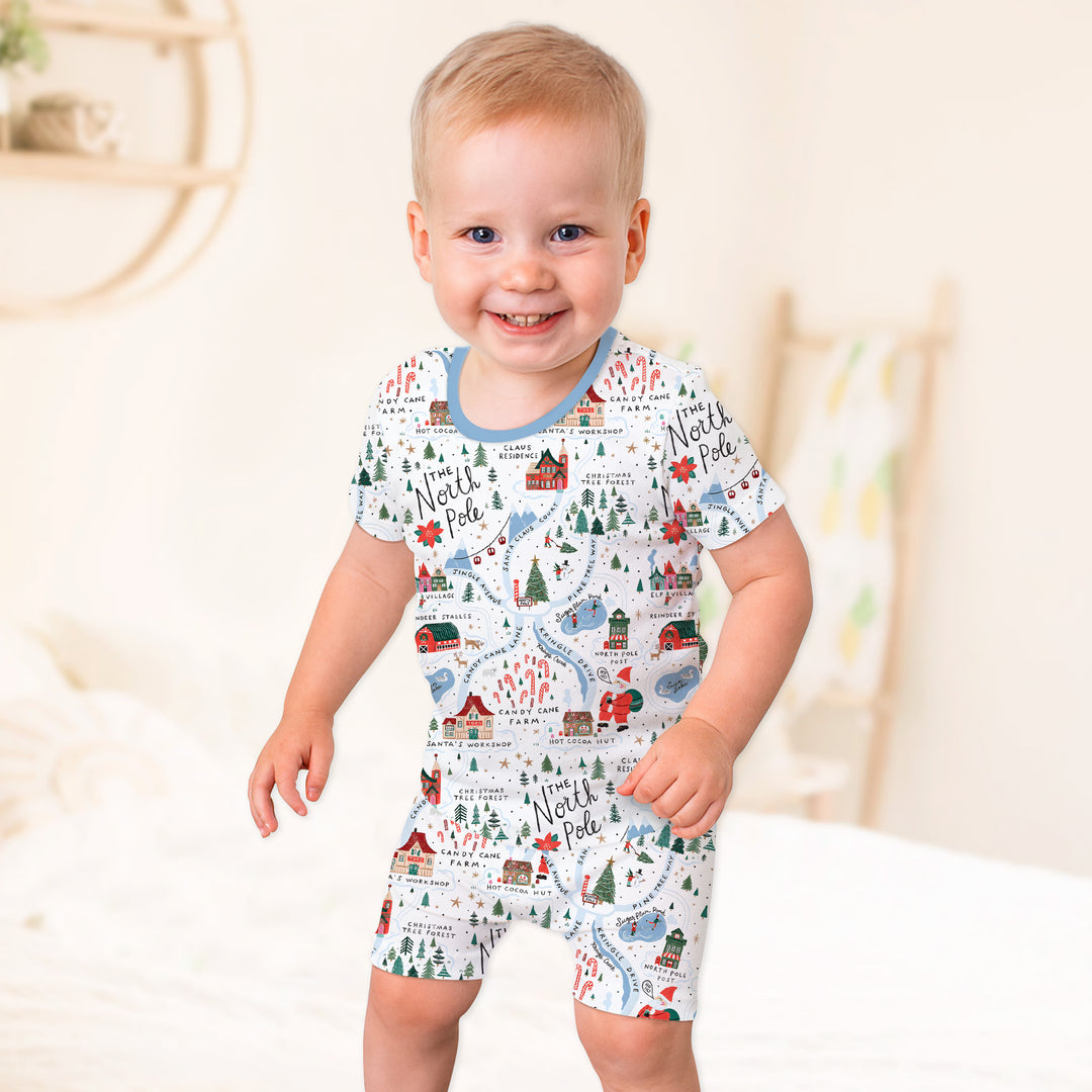 The North Pole Map Two Piece Short Sleeve Shorts Pajama Set , The North Pole Map Two Piece Short Sleeve Shorts Pajama Set - 12-18M